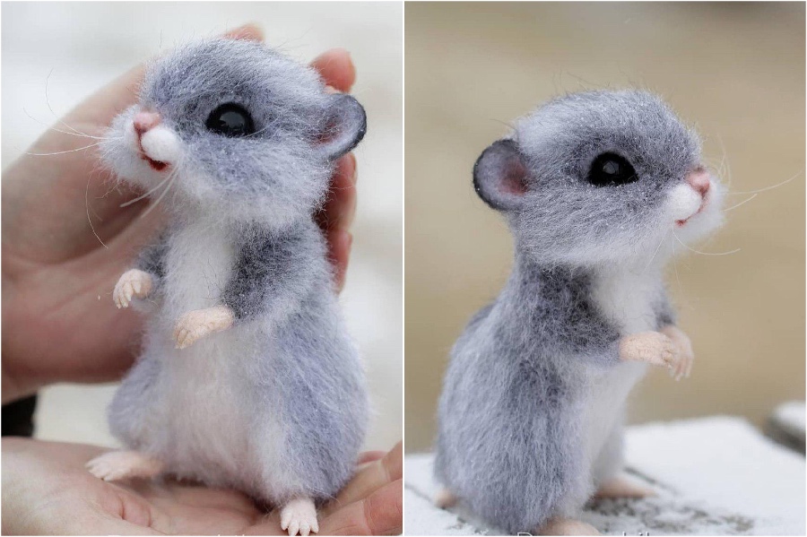 Un ratón o un hámster  Animales de fieltro súper realistas y extra lindos del artista ruso.  bayas de cerebro