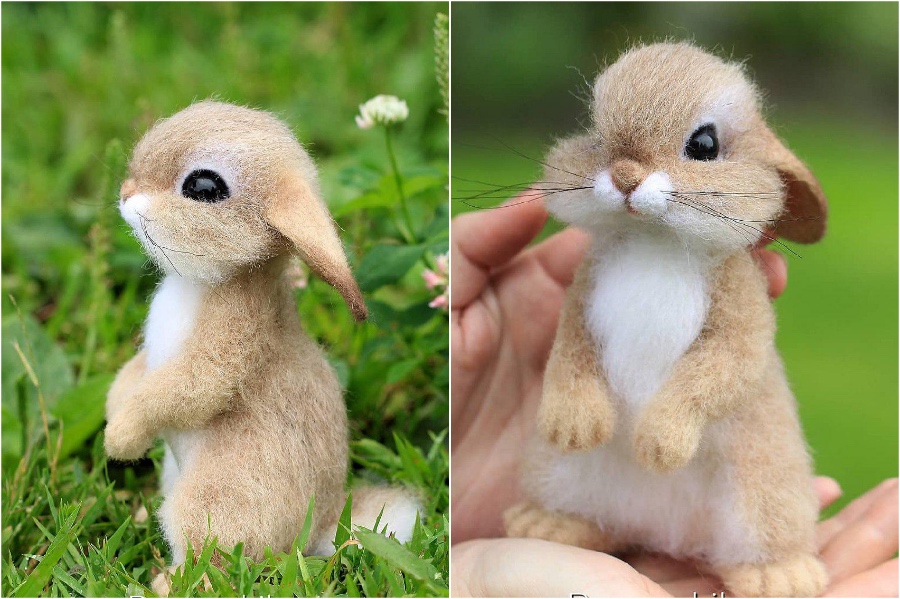  Conejito |:  Animales de fieltro súper realistas y extra lindos del artista ruso.  bayas de cerebro
