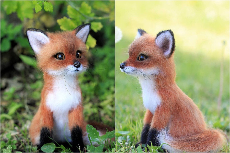 Pequeño zorro rojo astuto |:  Animales de fieltro súper realistas y extra lindos del artista ruso.  bayas de cerebro