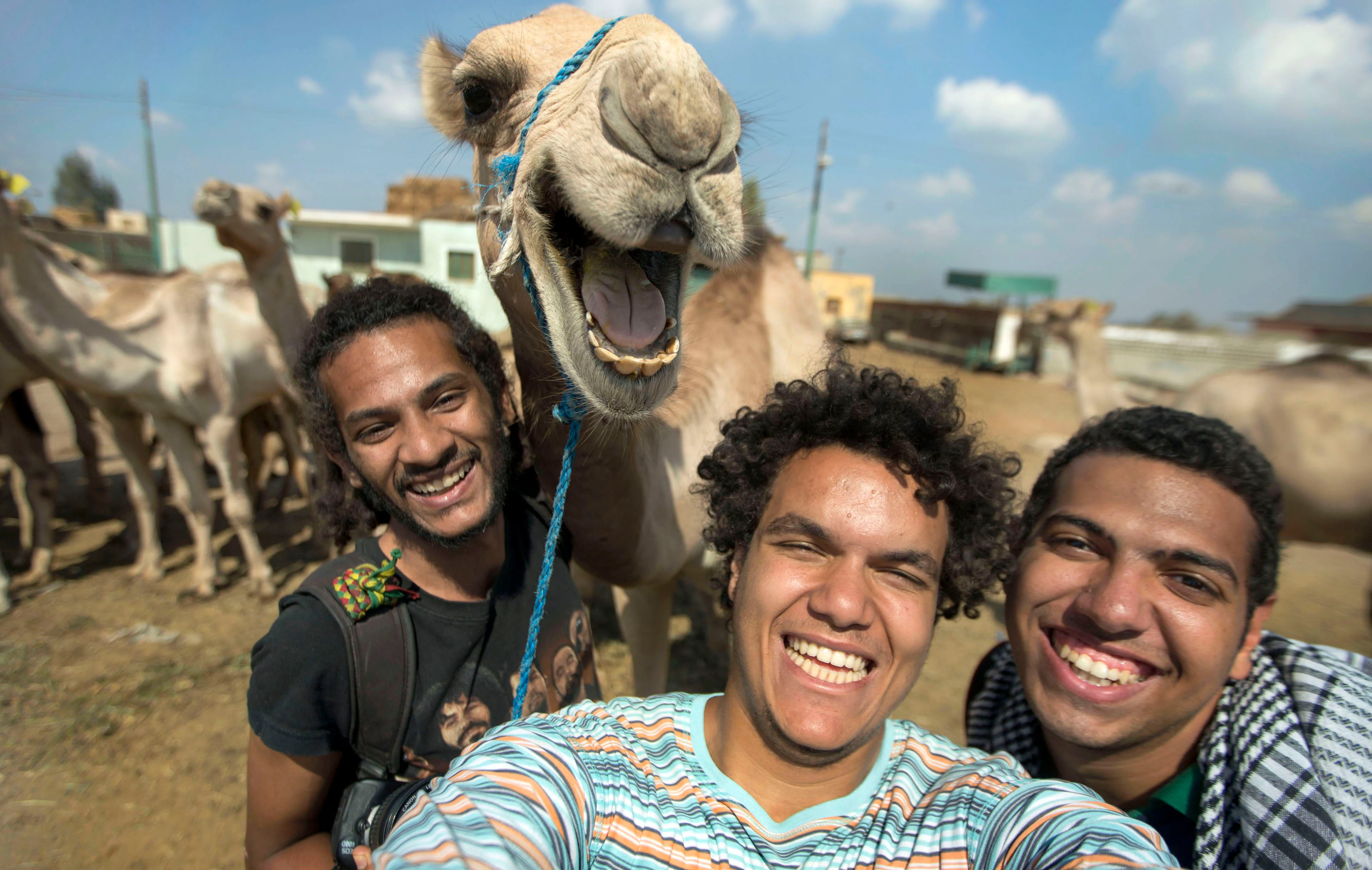 Pic Hossam Antikka / Caters News - (en la foto. De izquierda a derecha Maissra Sallah, Hissam Antikka y Karim Abdelazi). Capturado por amigos, 20, Stone Abdelaziz, 22, Misara salah, 24 años, Misara salahs, 24 años, aproximadamente media hora antes de decidir dejar a su recién encontrado amigo. Ver copia de Caters